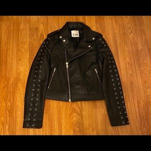 Leather lace up sleeve detail biker jacket